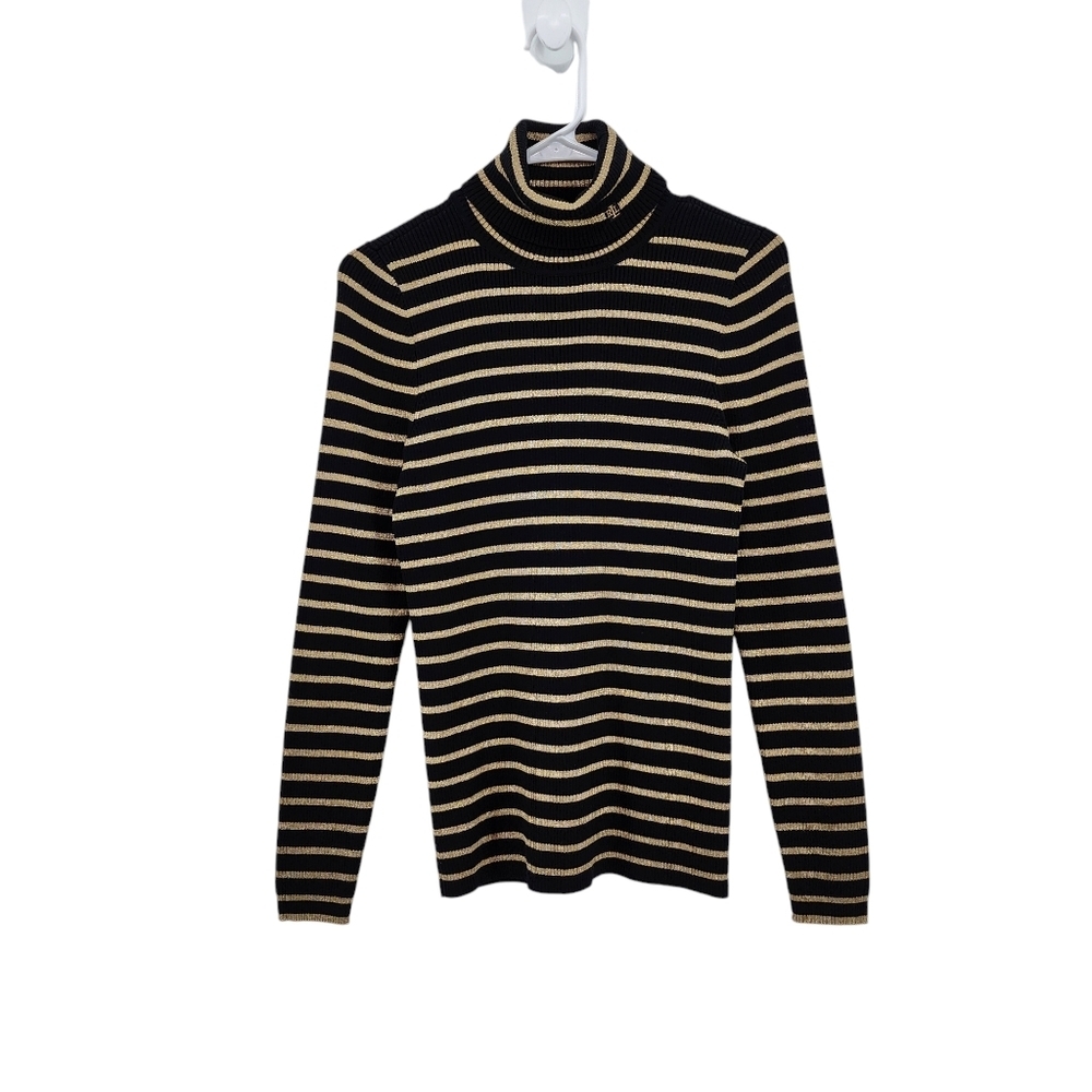 Lauren Ralph Lauren Women's Long Sleeves Stripes Metallic Turtleneck Sweater - L